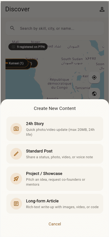 Create New Content sheet