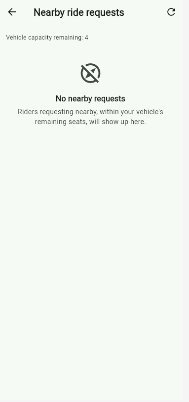 Nearby ride requests screen