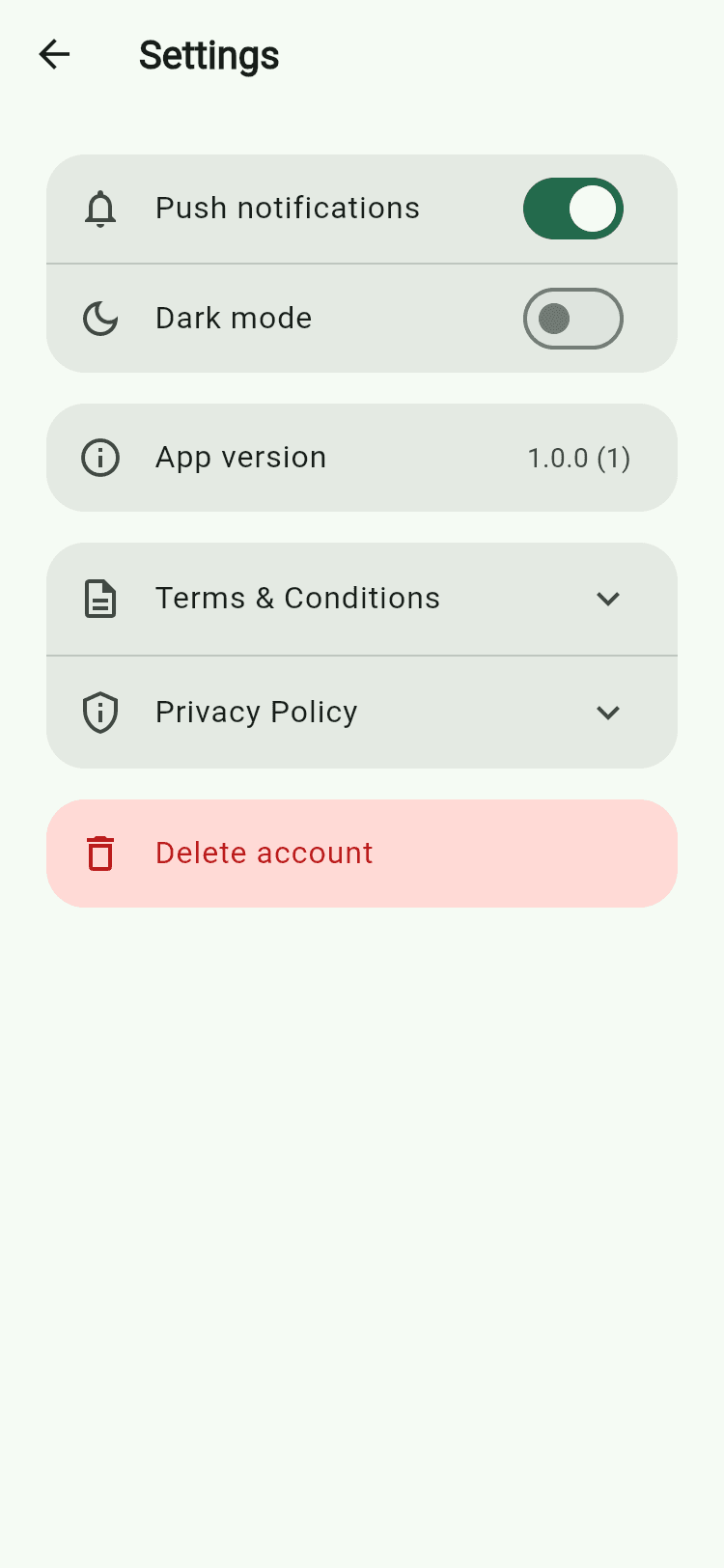 Rider settings screen with notifications and dark mode toggle