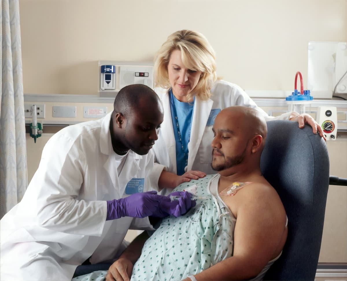 A doctor caring for a patient